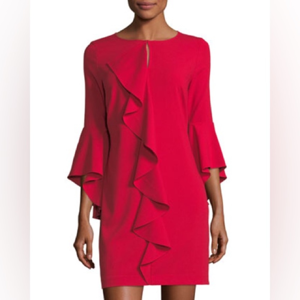 Laundry by Shelli Segal Asymmetric Ruffle Keyhole Mini Dress Red SZ 2